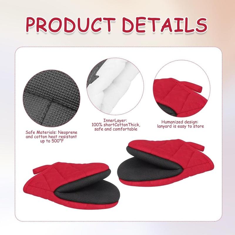 Short Heat-Resistant Oven Mitts with Non-Slip Grip and Hanging Loop