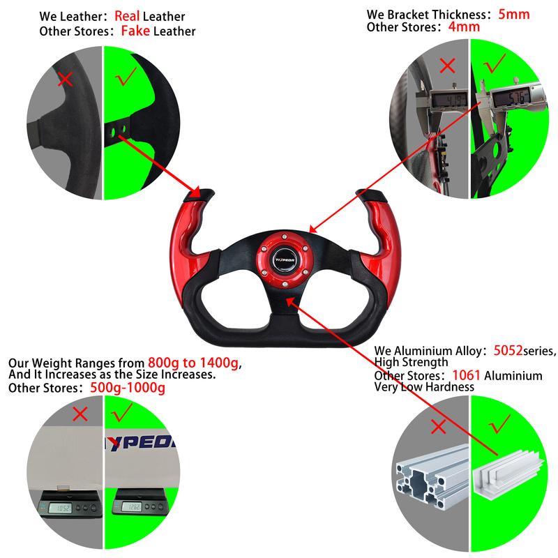 TIYPEOR Sport Racing 13Inch 330mm Flat Drift Steering Wheel D-Type PU Universal