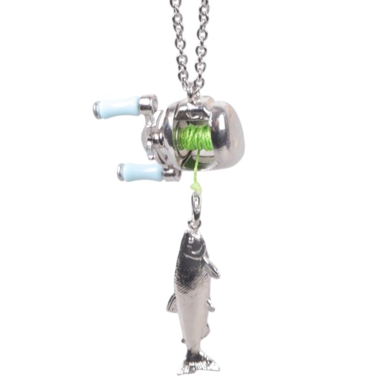 Miniature Fishing Reel Necklace Pendant Decorative Adjustable Length Neckchain Jewelry For Fishing Enthusiasts