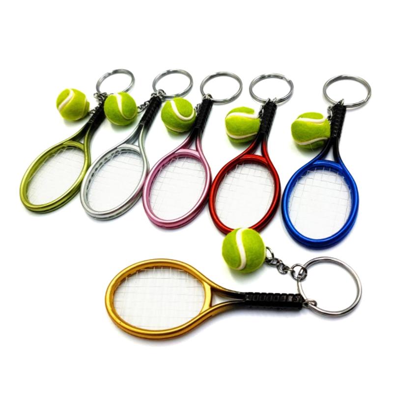 Simulation Mini Tennis Racket Ball Keychain Pendant Portable Tennis Shaped Bag Key Ring Accessories Gift