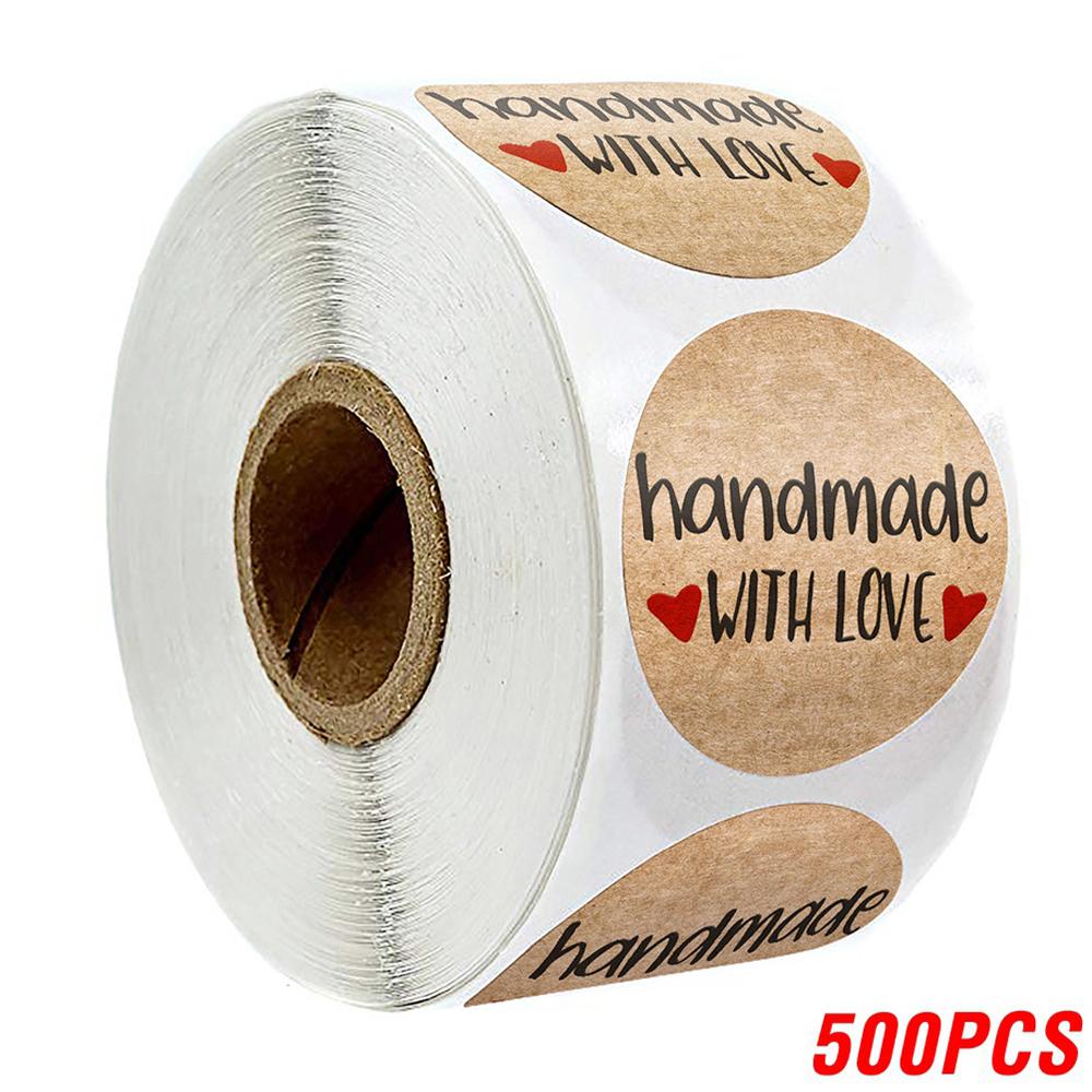 100 à 500 autocollants vintage en papier kraft pour scrapbooking, cadeaux et papeterie. Étiquettes autocollantes faites main avec amour. Merci pour vos autocollants !
