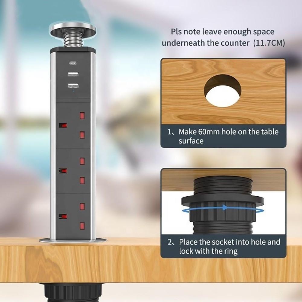 Multi Functional Concealed Electrical Plug Office Desktop Pop up Power Socket Intelligent Lifting Invisible USB Socket