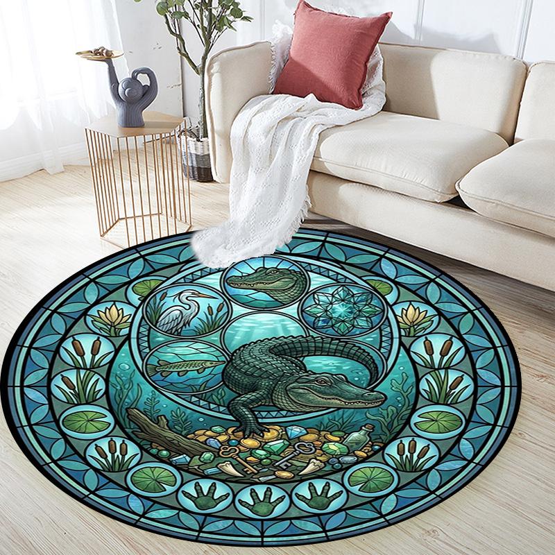 Flamingo Glass Scene Round Area Rug Under Office Chairs Bedroom Living Room Home Decor