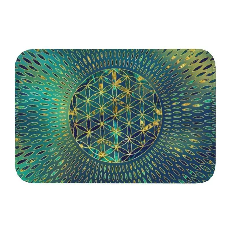 Fußmatte „Blume des Lebens“ für Küche, Bad, Garten, Terrasse oder Balkon – rutschfest, ideal für den Außenbereich, spirituell, Yoga, Zen und als Mandala-Fußmatte.