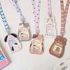 Cartoon Cat Transparent Durable Card Holder with Lanyard for ID, Bus, Meal Cards