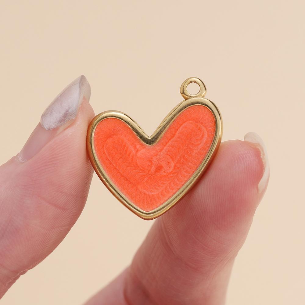 2Piece/Pack Stainless Steel Colorful Enamel Heart Charms for DIY Necklace Bracelet Earrings Trendy Jewelry Making Findings
