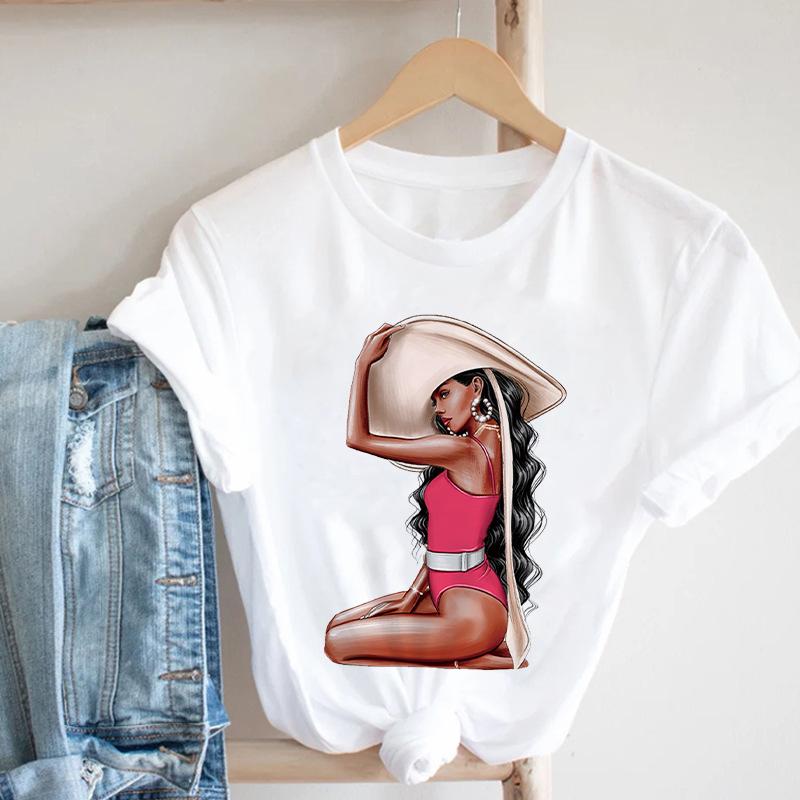 Women Black T Shirt Graphic 2025 Cool Girl Print 90S Fashion Tshirt Female Clothes Short Sleeve Kawaii Tops Tee Ladies T-Shirt