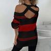 Women's Casual Fashion Long Sleeved Knitting Contrast Color Sweater Top