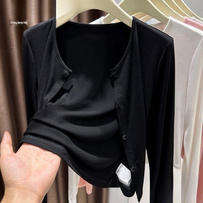 Women's Grey Knitted Sleeveless Sunscreen Cardigan Shawl - Summer Cover-up Dress