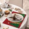 4pcs Linen Placemats, Christmas Tree and Red Background Placemats 12x18 inches, Suitable for Kitchen Restaurant Holiday Dining and Coffee Table