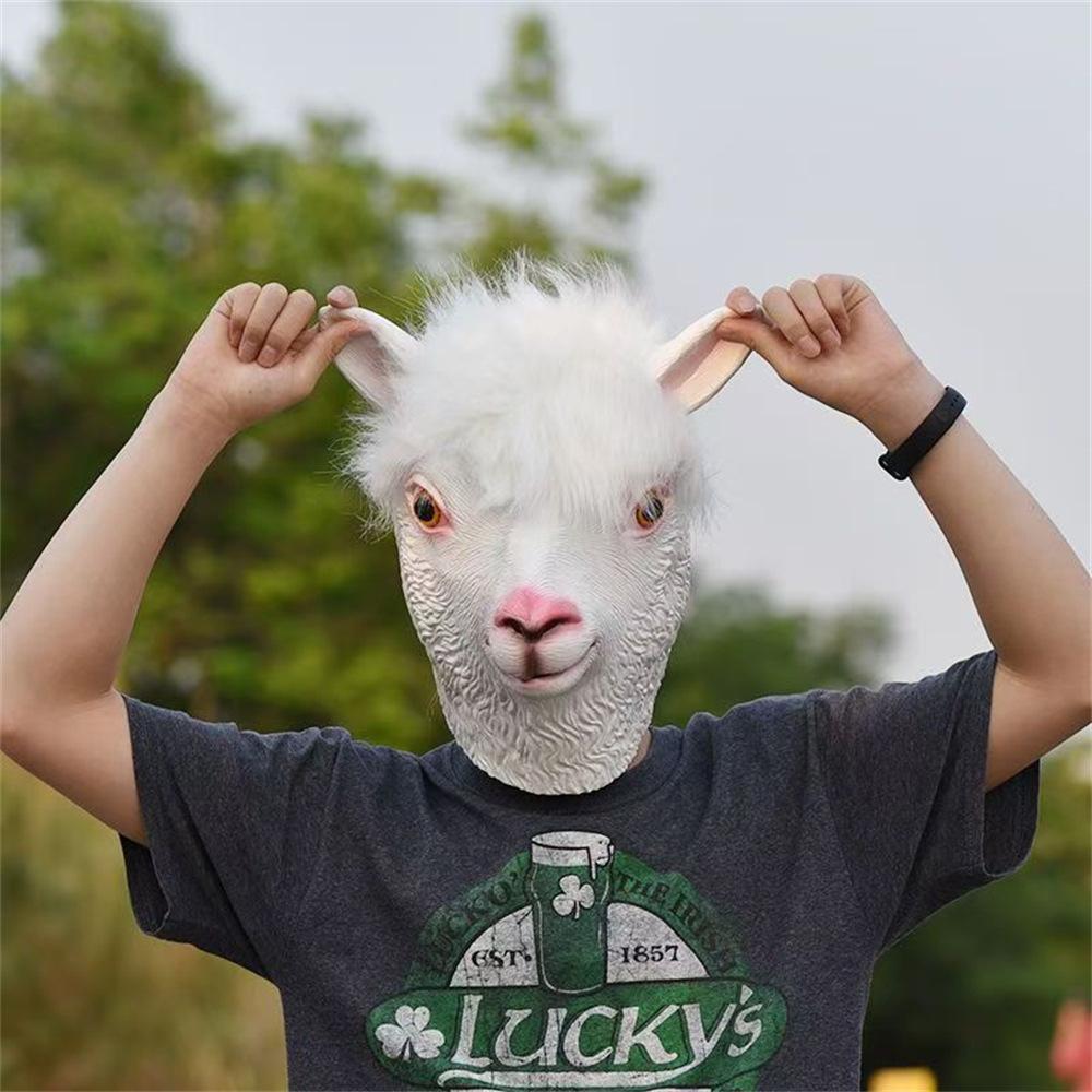Alpaca Mask Latex Sheep Head Cover Halloween Masquerade Funny Black Goat Mask Sheep Head Dress Up Cos