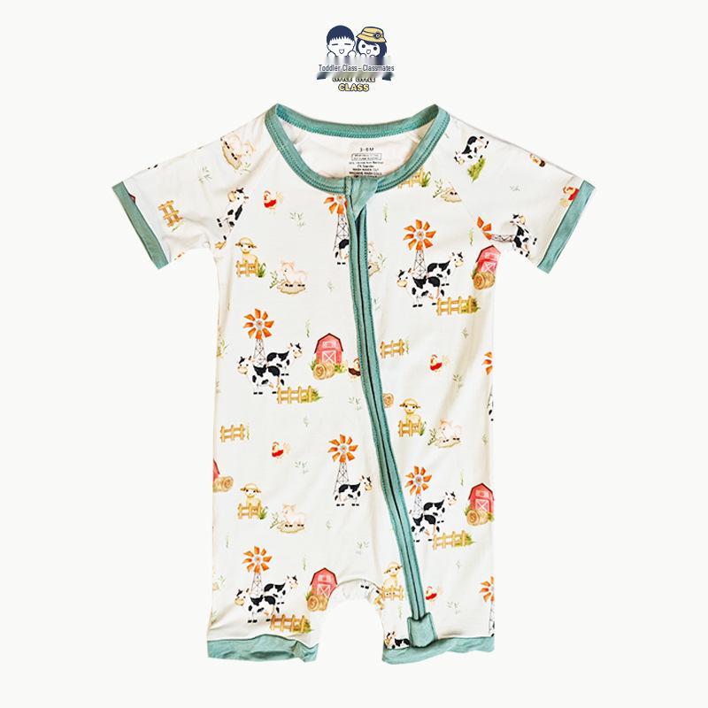 Baby Bamboo Fiber Romper - All-Over Print Short Sleeve Crawling Suit