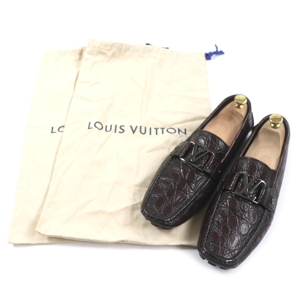 Pristine LOUIS VUITTON loafers Dark brown Crocodile mens 10 Used