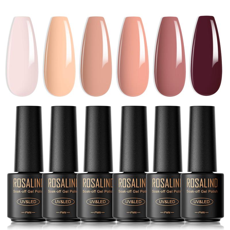 ROSALIND Stylish Nail Gel Polish Set 6PCS Kits Semi Permanent For Beauty Nail Supplies Cured With UV Lamp Base Top Gel Varnish