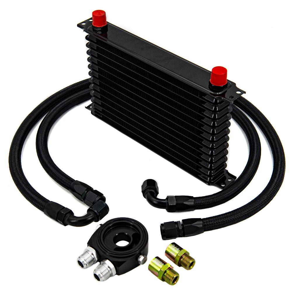 Universal 13 Rows Oil Cooler Kit AN10 Transmission Oil Cooler Kit Oil Filter Adapter with Nylon Stainless Steel Braided Hose