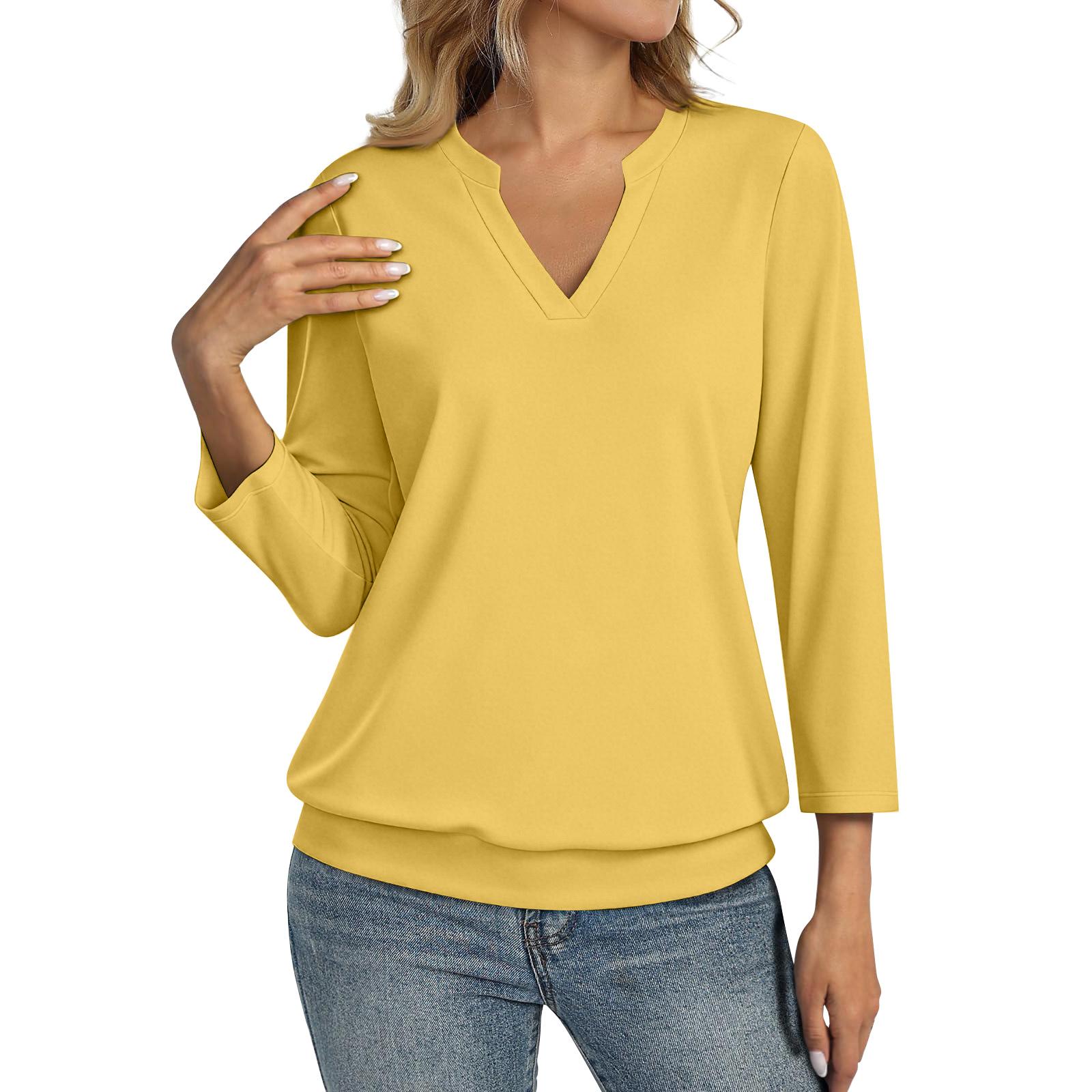 

Women s Fashion Casual 3/4 Sleeve T-Shirt V-Neck Top XL жовтий