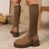 Women Chunky Platform Knitted Socks Boots Knee High Fad Heeled Shoes  Winter New Casual Mid Heels Woman Chelsea Long Botas