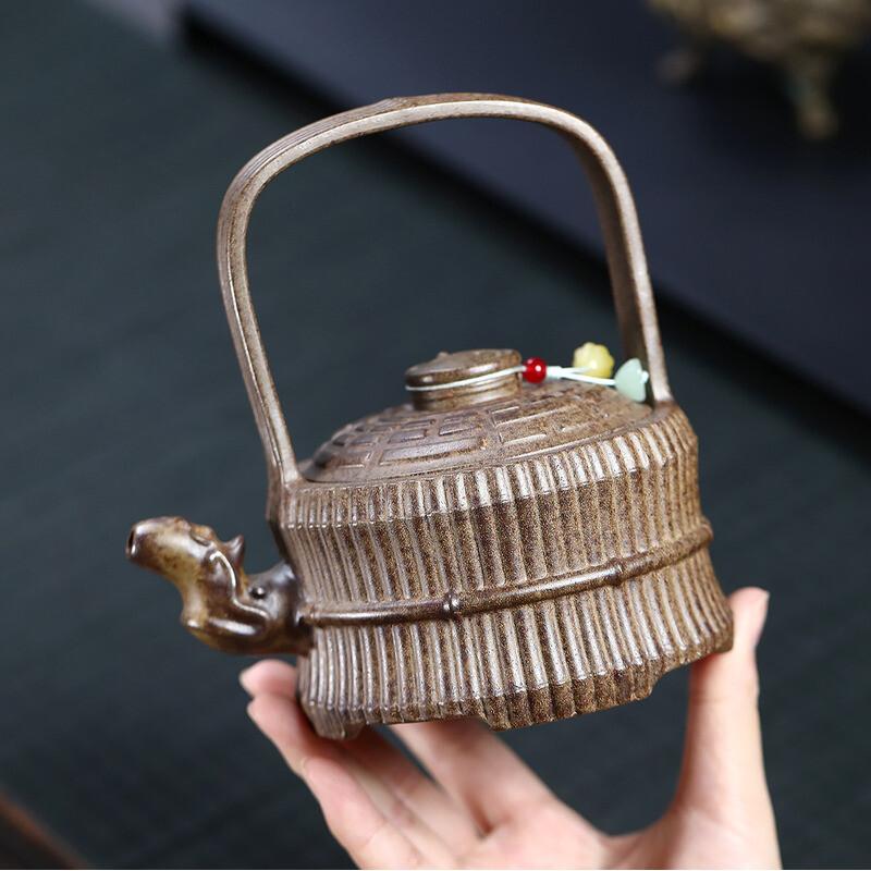 

380ml Yixing Purple Clay Teapots Handmade Lifting Handle Pot Raw Ore Wood-fired Porcelain Mud Kettle With Strainer Zisha Tea Set