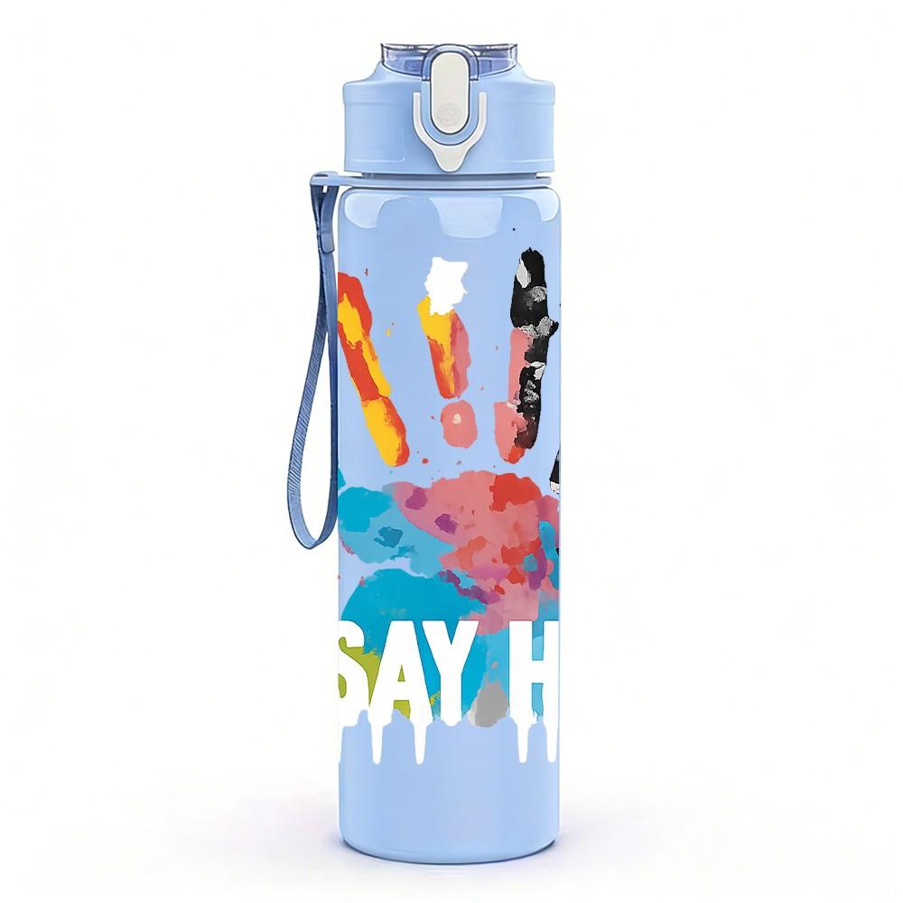 1PC Colorful Handprint Pattern 750ml Color Plastic Sports Water Bottle Leakproof Flip Straw Lid Suitable for Sports Office Home Use