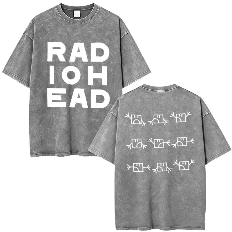 Vintage Washed Radiohead Semaphore Rock Band T-shirt Men  Clothing Fashion Hip Hop Gothic T Shirts Cotton Casual T-shirts