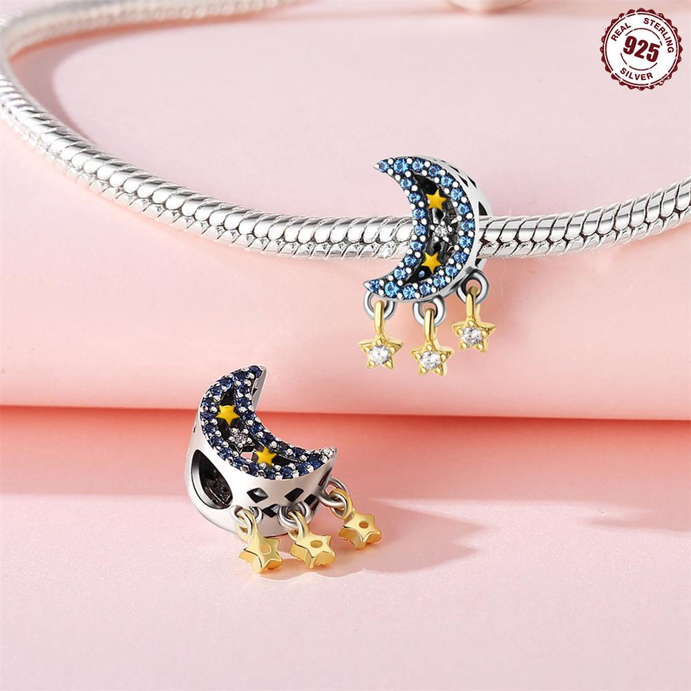 Bead Components Copper Metal Charm Bead Components Authentic Original Zircon Blue Moon Star Sun Bead Components Compatible With Bracelet High Quality