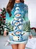 2025 Autumn and Winter New Women's Hip-wrapped Dress,3D Snowman Printing and Dyeing Women's Fashion Long-sleeved Round Neck Sexy Hip-wrapped Dress