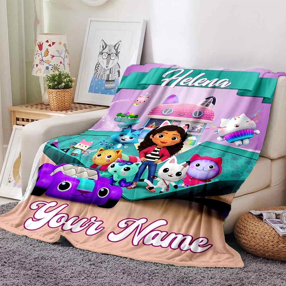 Coperta Personalizzata con Nome Personalità Gabby's Dollhouse Morbida e Calda per Divano, Ufficio, Letto, Viaggio, Pausa Pranzo, Regalo Adatto a Tutte le Stagioni