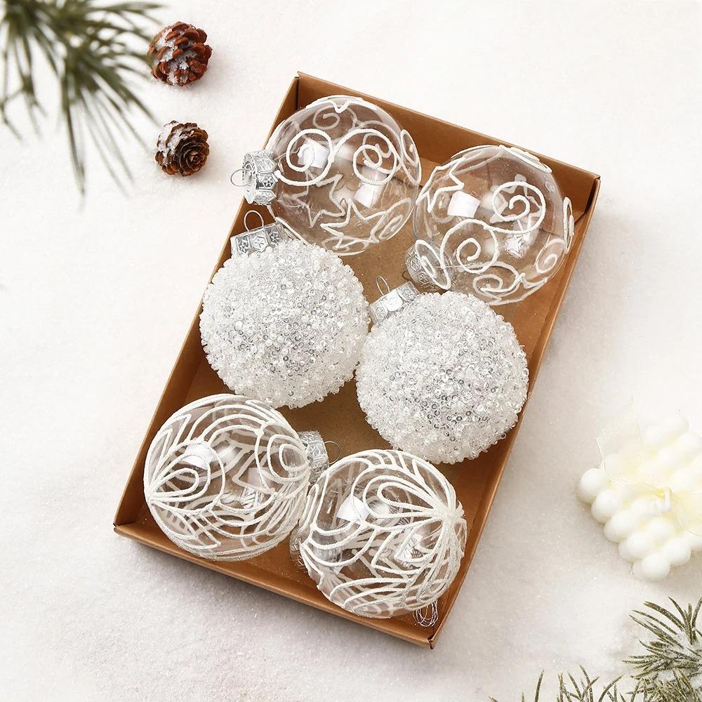 6PCS High-quality Plastic Christmas Ball Set Gillter Suspensable Xmas Ornament Ball 8cm Painted Xmas Baubles Storefront