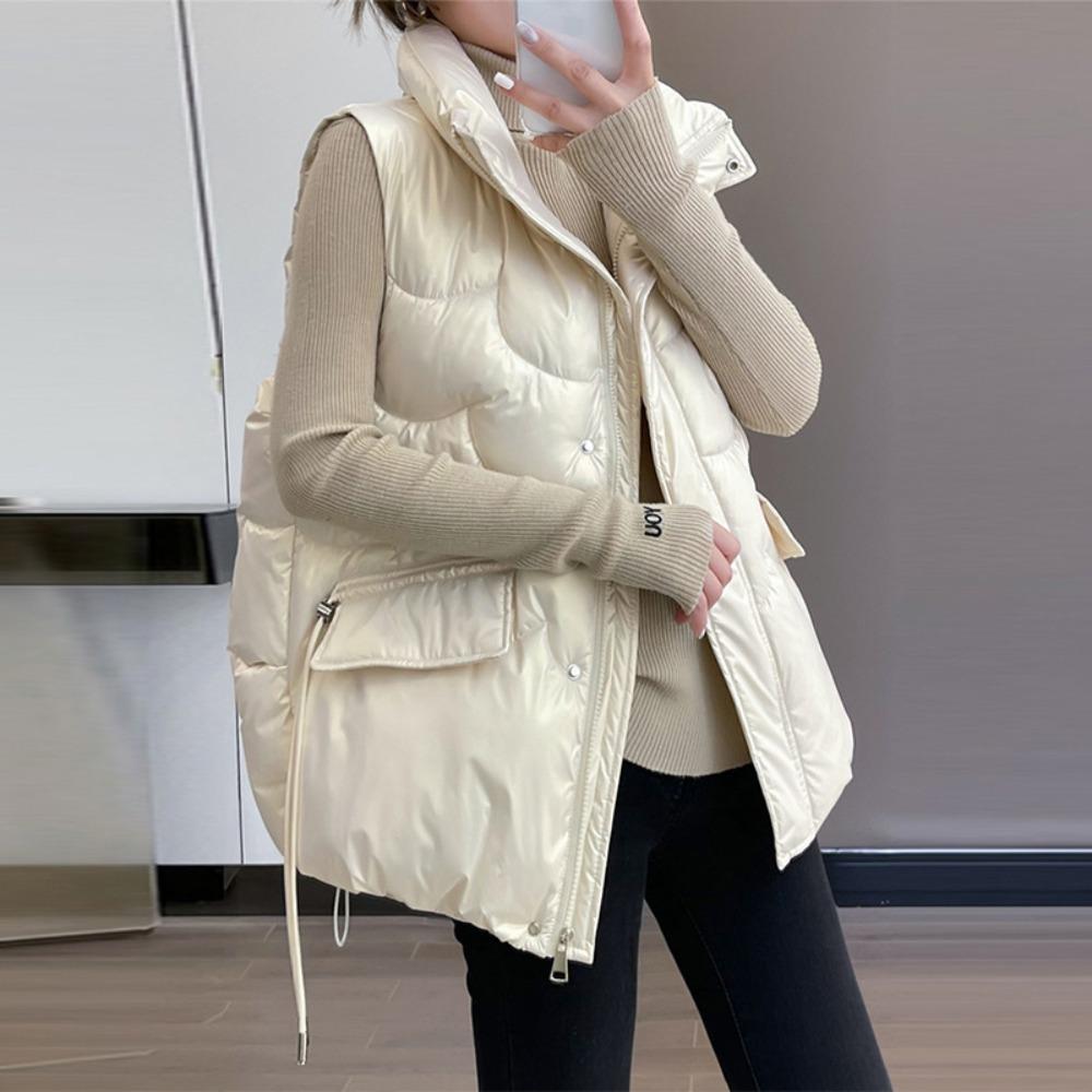 Women's Stand Collar Sleeveless Quilted Vest Loose Fit Winter Warm Padded Waistcoat