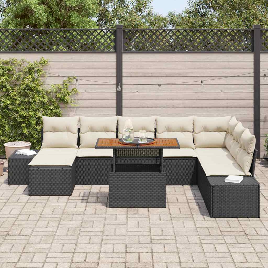 Garden Dining Set with Cushions 9 pcs Black and Cream
