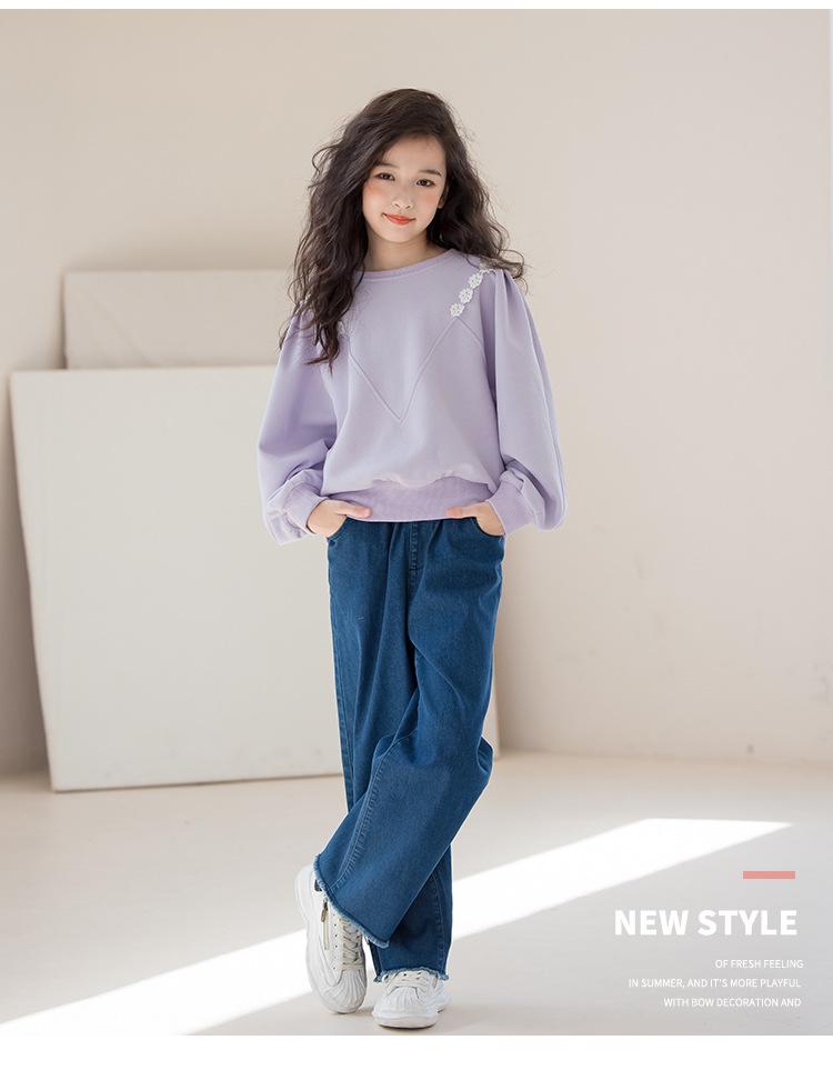 Höst 2025 Flickors Denimset: Sweatshirt & Byxor med vida ben för åldrarna 9-12