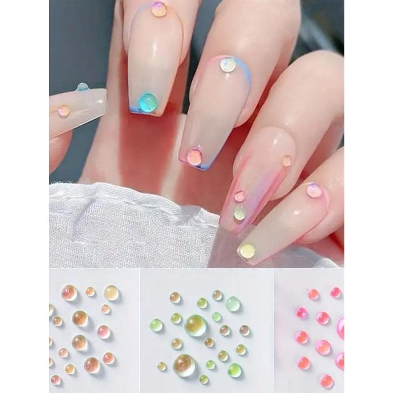 Multi-Colored Mermaid Bubble Beads For Nail Art,12 Grids Flat Bottom Pearlescent Rhinestones, Semi-Circular Manicure Beads, Nail Charms