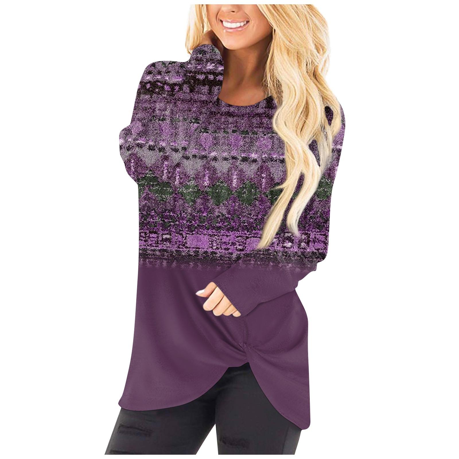 

Женская модная повседневная футболка с длинным рукавом и круглым вырезом с принтом, топ XL