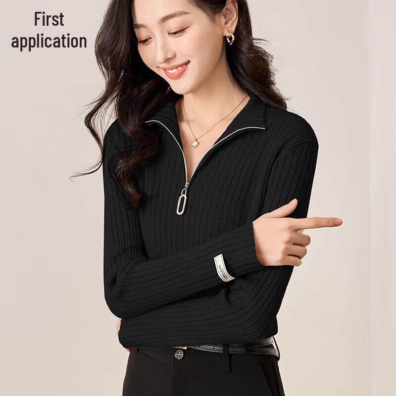 

Женский вязаный свитер с молнией и воротником-стойкой Чушень M