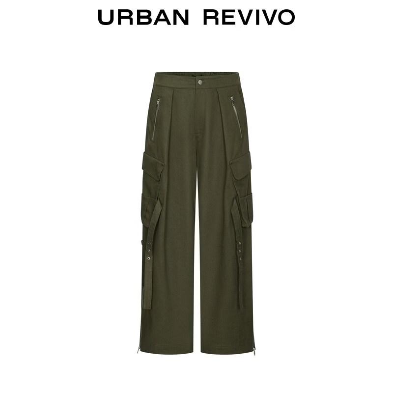 UR 2026 Spring Women's Retro Workwear Ribbon-Zip Wide-Leg Trousers