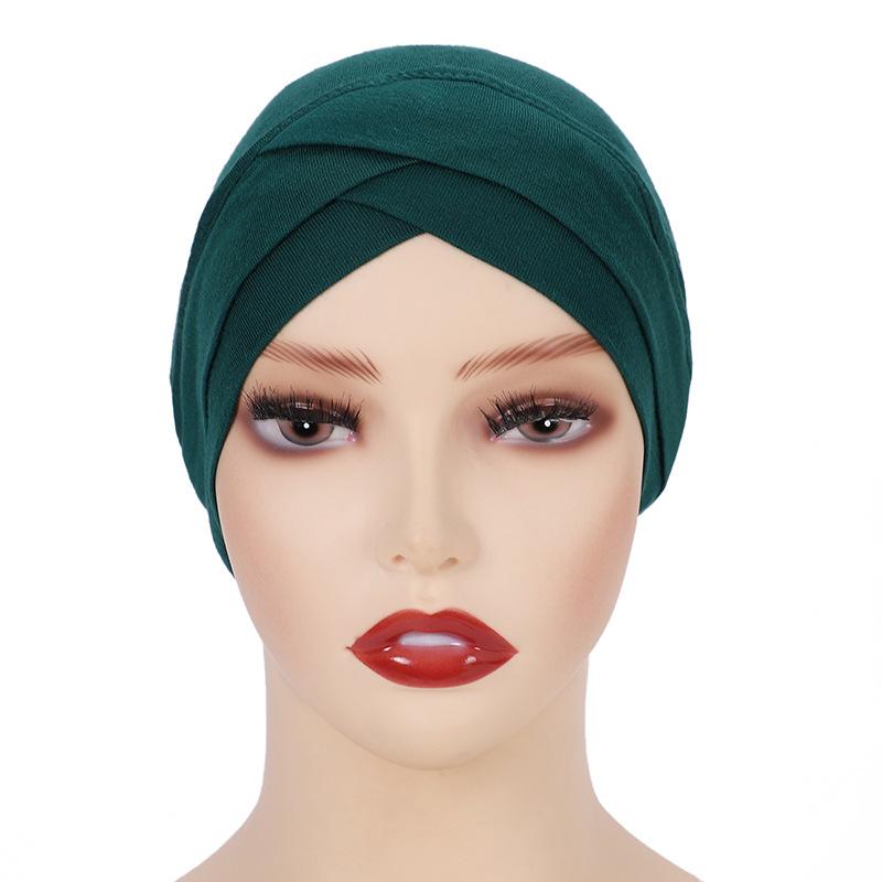 

Мусульманский тюрбан с перекрещенным лбом, однотонный, эластичный, внутренний хиджаб для шапочек, готовый к носке, женский головной платок под боннет темно-зеленого