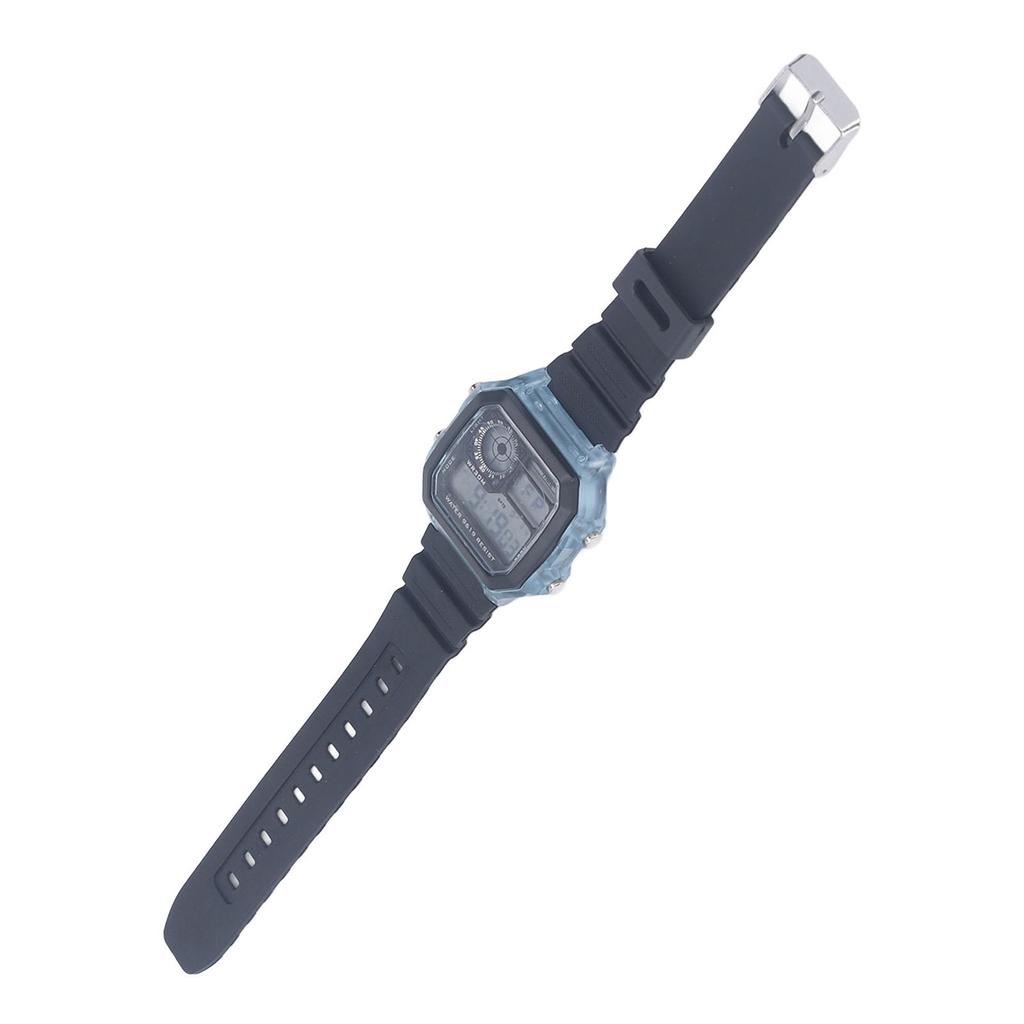 Electronic Sports Watch 12 24 Hours Waterproof Digital Wrist Watch with Luminous Alarm Timing Function Transparent Blue