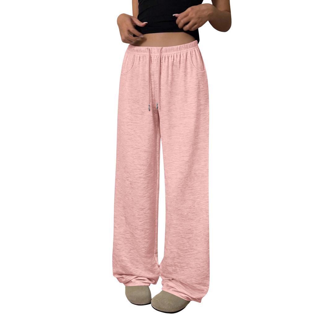Damen Wide Leg Jogginghose Lockerer Gerader Schnitt mit Taschen für Freizeit und Sport