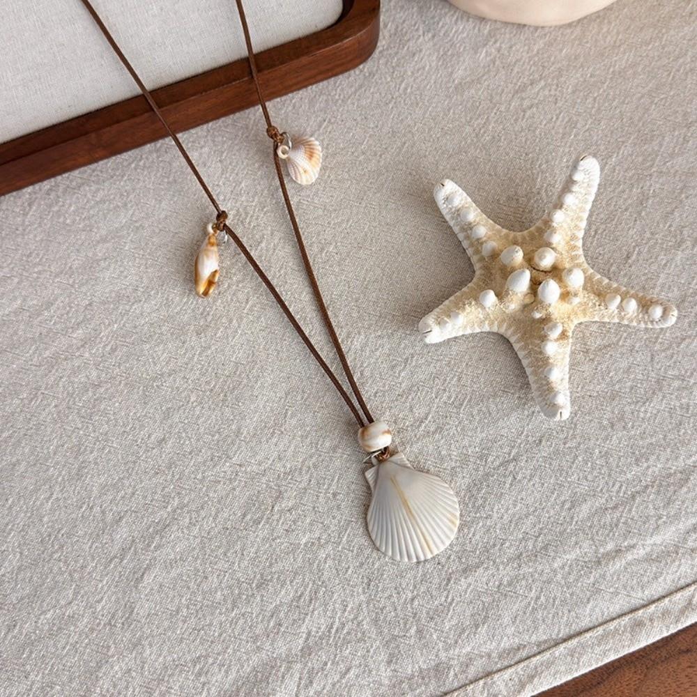 Wax Rope Starfish Clavicle Chain Long Adjustable Bohemian Beaded Necklace Daily Matching