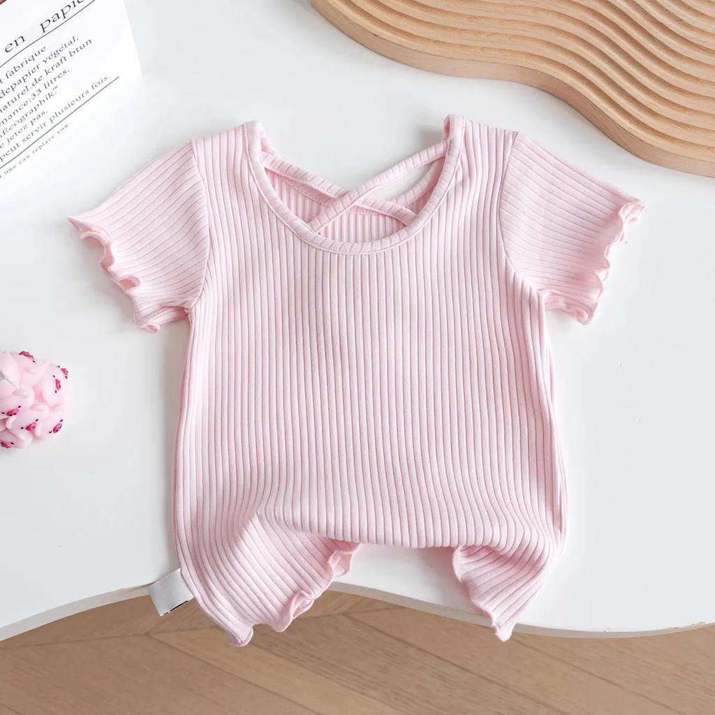 Girls Thin Short Sleeve T-shirt Summer Sweet Princess Flower Solid Color Half Sleeve