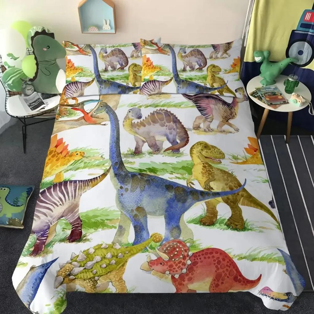 Dinosaur Cute Ancient Animal Comfortable Duvet Quilt Cover Pillowcase Bedding Set Children Bedroom Decoration Home Textile