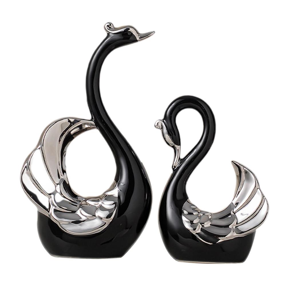 Porcelain Swan Couple Figurines Pair Statues Collectible Craft Table Centerpiece