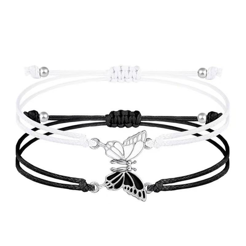 Adjustable Cross-Woven Butterfly Bracelet for Couples & Best Friends - Versatile Sweet Style Hand Jewelry