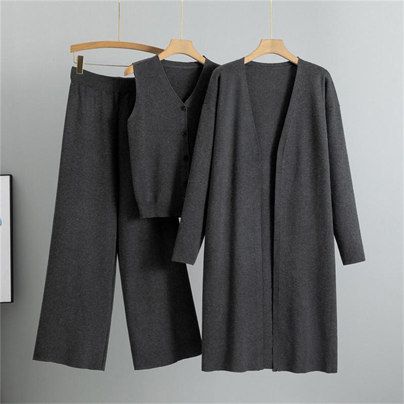 Spring And Autumn Temperament Knitted Suit Sleeveless Vest Sweater Cardigan Pants Three Piece Set