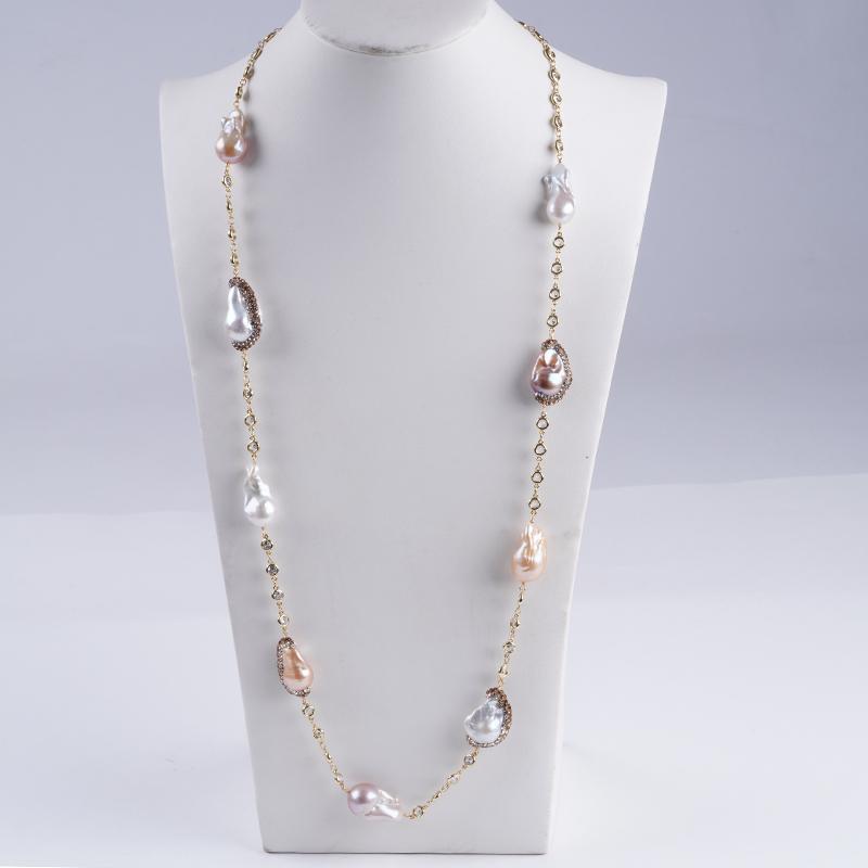 Fashion Luxury Women Jewelry Long Sweater Chain Natural Baroque Shape Freshwater Peal Necklace