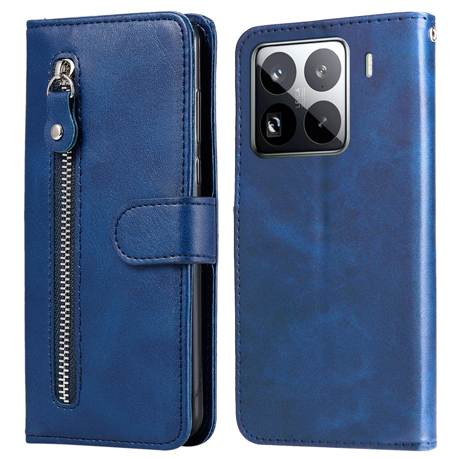 

For Xiaomi 15 Pro Case Zipper Wallet Calf Texture PU Leather Phone Cover Blue