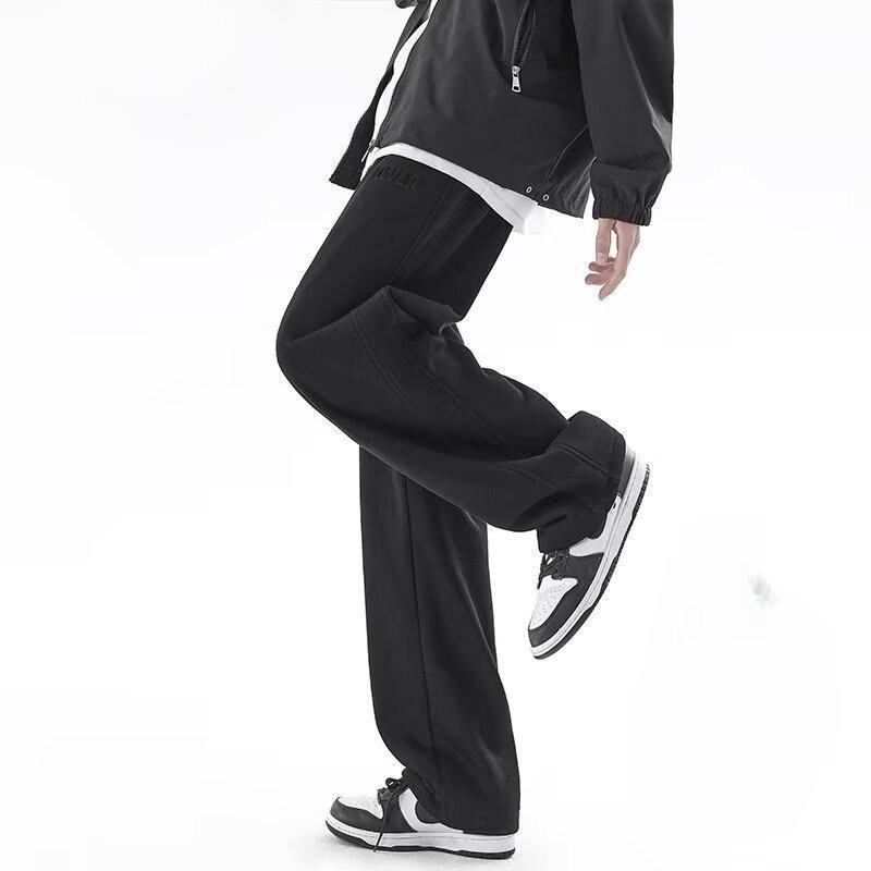 Mens Black Straight Leg - Winter Plus Size Fleece Lined Casual Sports Pants