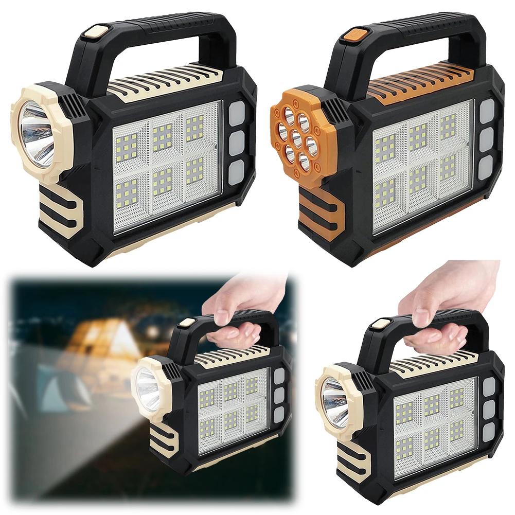 Portable Powerful USB Rechargeable Flashlight Solar LED Light With Work Light 3 Gear Charge Mobile Phone Camping Lamp