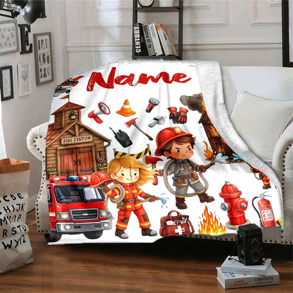 Custom Name firefighters Theme Printed Blanket - Perfect for Couch, Bed, Travel & Outdoor Use | Machine Washable, Cozy & Durable.