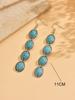 Vintage Oval Gemstone Pendant Earrings Zinc Alloy Turquoise Stone Long Dangle Waterproof Earrings for Women Gift Jewelry